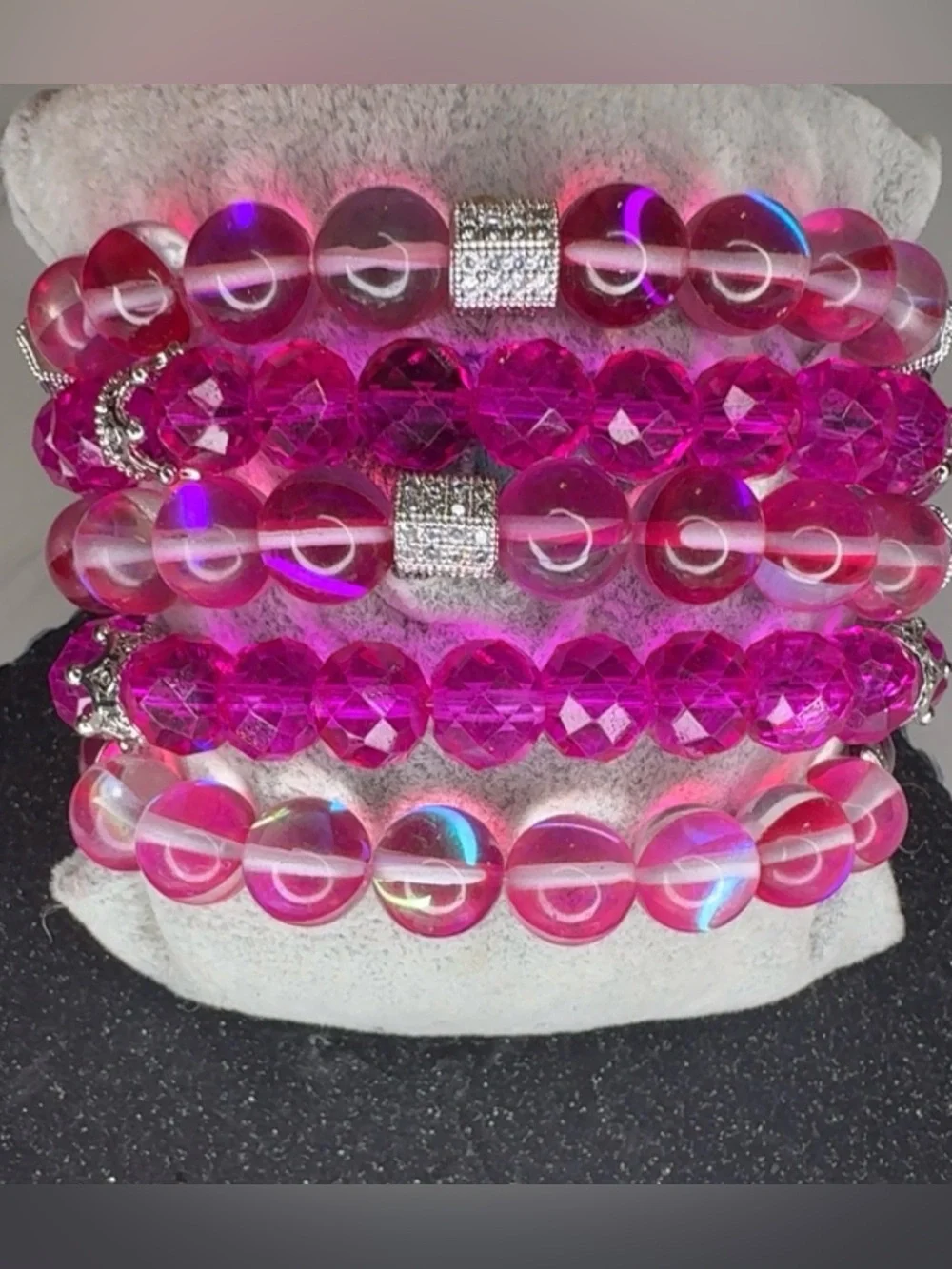 Pink Inspirational Charm Bracelets Stacked